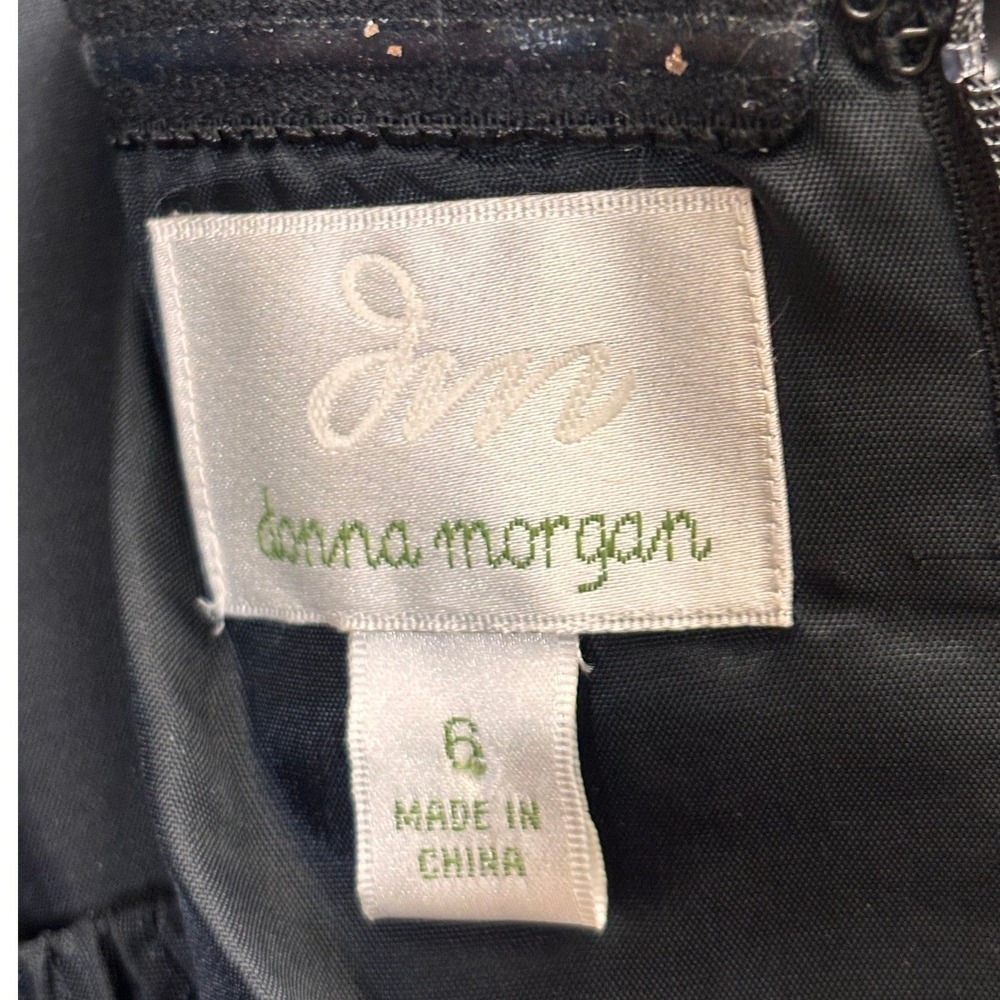 Donna Morgan Polka Dot Strapless Dress Women 6 Black Excellent Pleated Chiffon - Picture 5 of 8